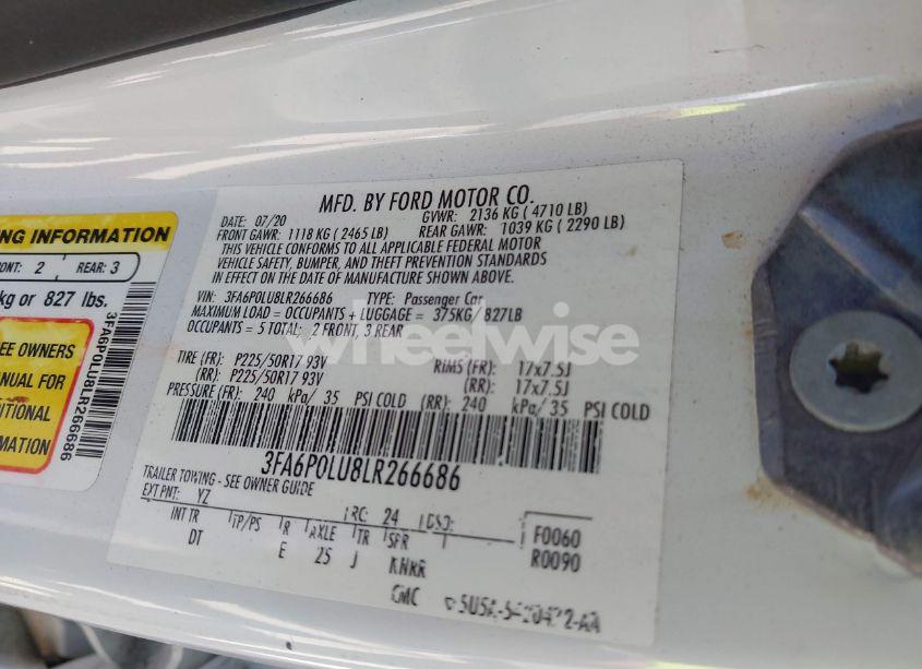 Photo 9 of 2020 Ford Fusion HYBRID SE (VIN 3FA6P0LU8LR266686)