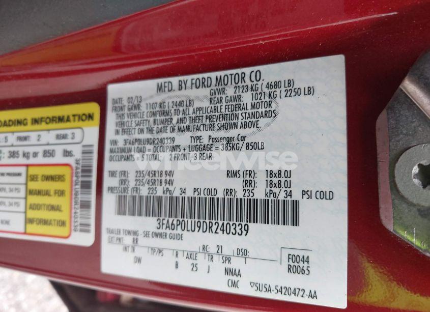 Photo 9 of 2013 Ford Fusion HYBRID SE (VIN 3FA6P0LU9DR240339)