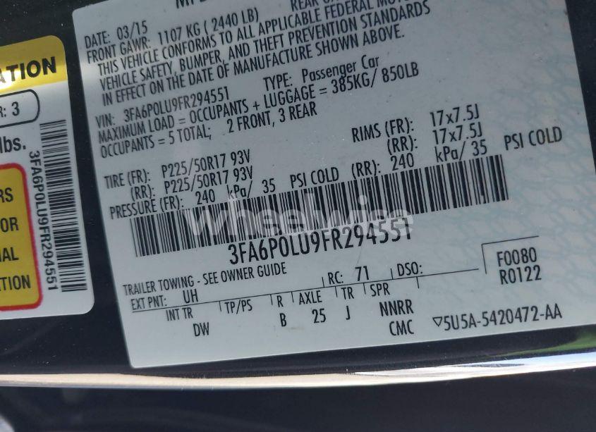 Photo 9 of 2015 Ford Fusion HYBRID SE (VIN 3FA6P0LU9FR294551)