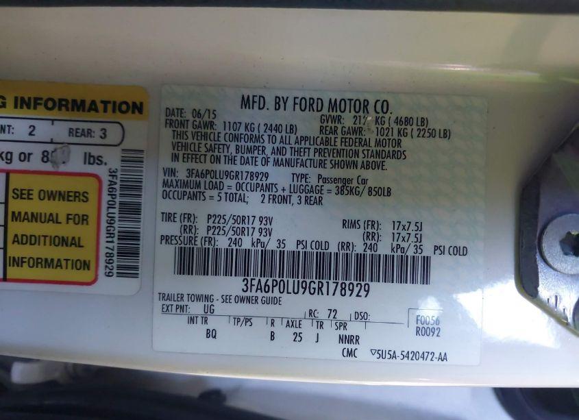 Photo 9 of 2016 Ford Fusion HYBRID SE (VIN 3FA6P0LU9GR178929)