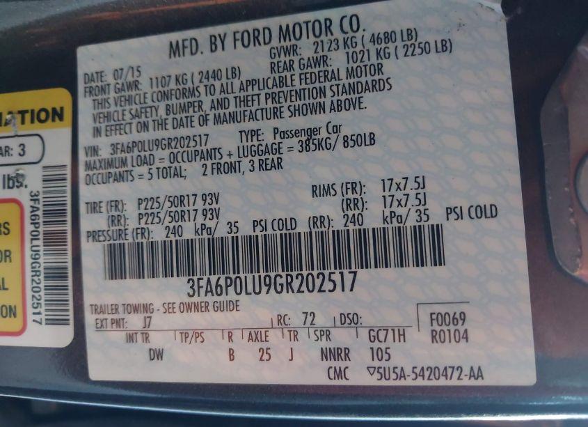 Photo 9 of 2016 Ford Fusion HYBRID SE (VIN 3FA6P0LU9GR202517)