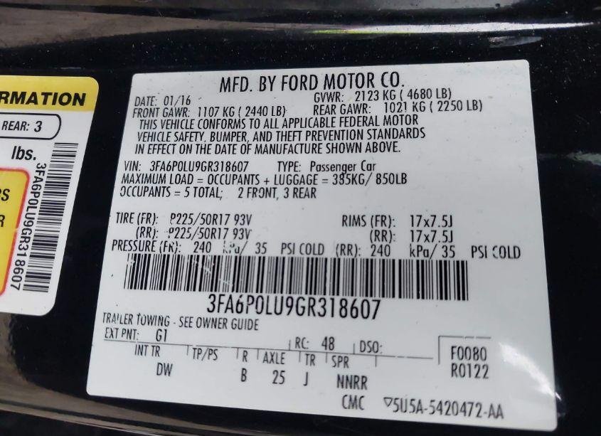 Photo 9 of 2016 Ford Fusion HYBRID SE (VIN 3FA6P0LU9GR318607)