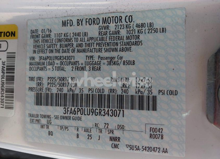 Photo 9 of 2016 Ford Fusion HYBRID SE (VIN 3FA6P0LU9GR343071)