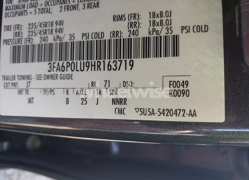 Photo 9 of 2017 Ford Fusion HYBRID SE (VIN 3FA6P0LU9HR163719)