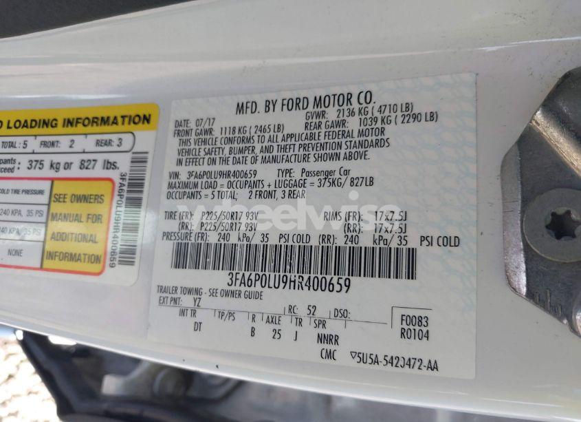 Photo 9 of 2017 Ford Fusion HYBRID SE (VIN 3FA6P0LU9HR400659)