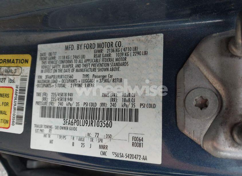 Photo 9 of 2018 Ford Fusion HYBRID SE (VIN 3FA6P0LU9JR103560)