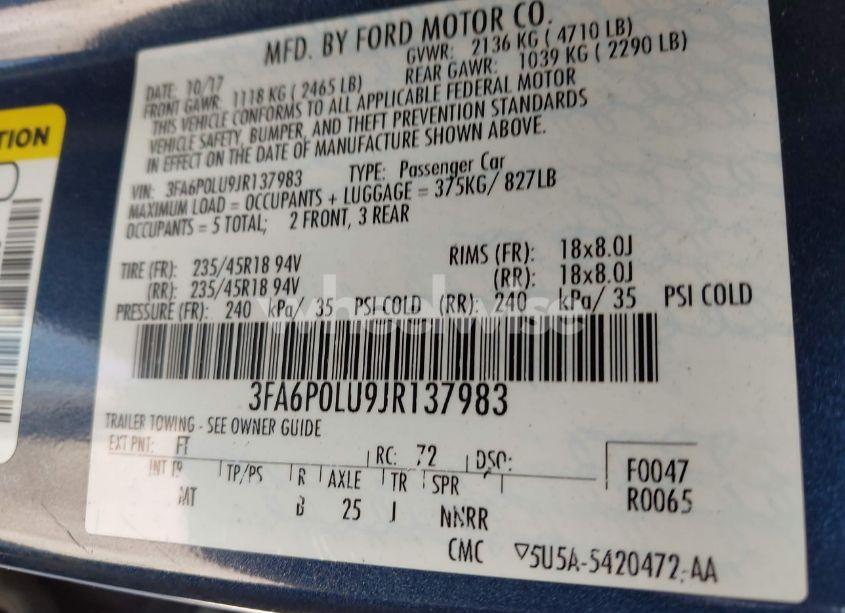 Photo 9 of 2018 Ford Fusion HYBRID SE (VIN 3FA6P0LU9JR137983)