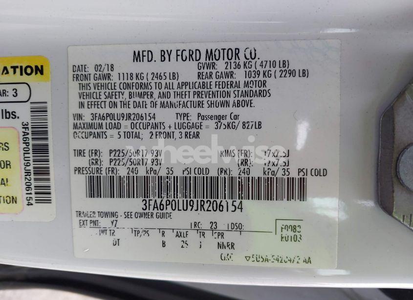 Photo 9 of 2018 Ford Fusion HYBRID SE (VIN 3FA6P0LU9JR206154)