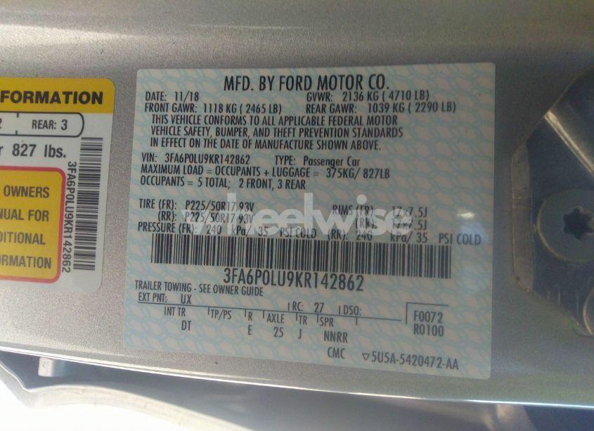Photo 9 of 2019 Ford Fusion HYBRID SE (VIN 3FA6P0LU9KR142862)
