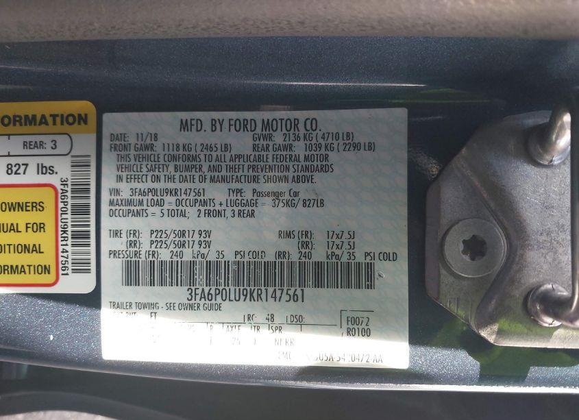 Photo 9 of 2019 Ford Fusion HYBRID SE (VIN 3FA6P0LU9KR147561)