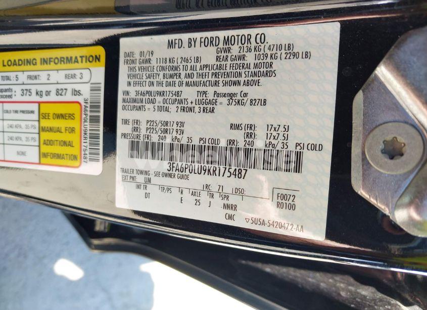 Photo 9 of 2019 Ford Fusion HYBRID SE (VIN 3FA6P0LU9KR175487)