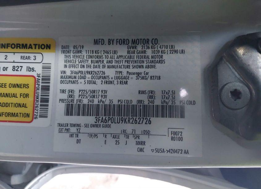 Photo 9 of 2019 Ford Fusion HYBRID SE (VIN 3FA6P0LU9KR262726)