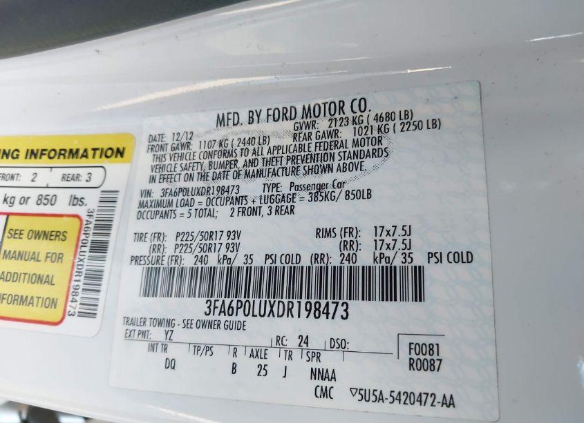 Photo 9 of 2013 Ford Fusion HYBRID SE (VIN 3FA6P0LUXDR198473)