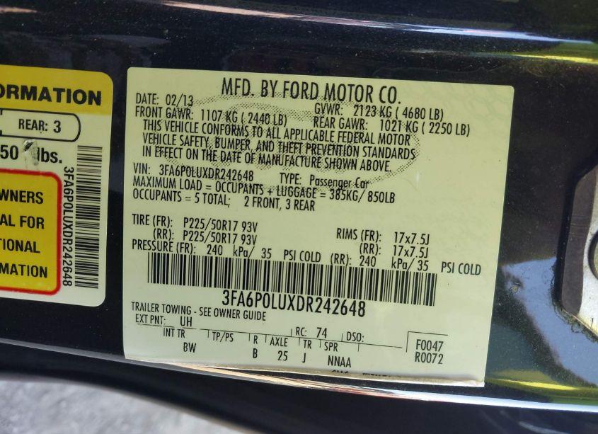 Photo 9 of 2013 Ford Fusion HYBRID SE (VIN 3FA6P0LUXDR242648)