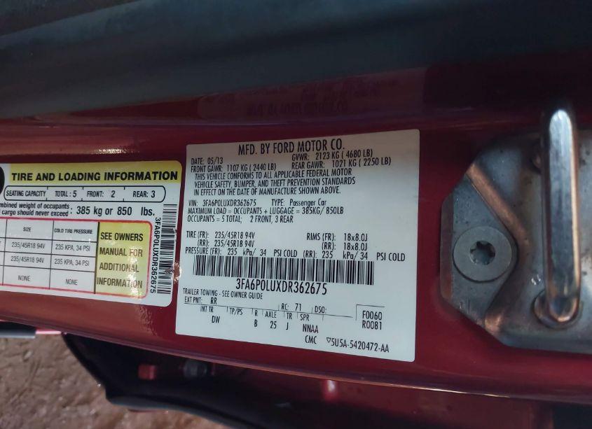 Photo 9 of 2013 Ford Fusion HYBRID SE (VIN 3FA6P0LUXDR362675)