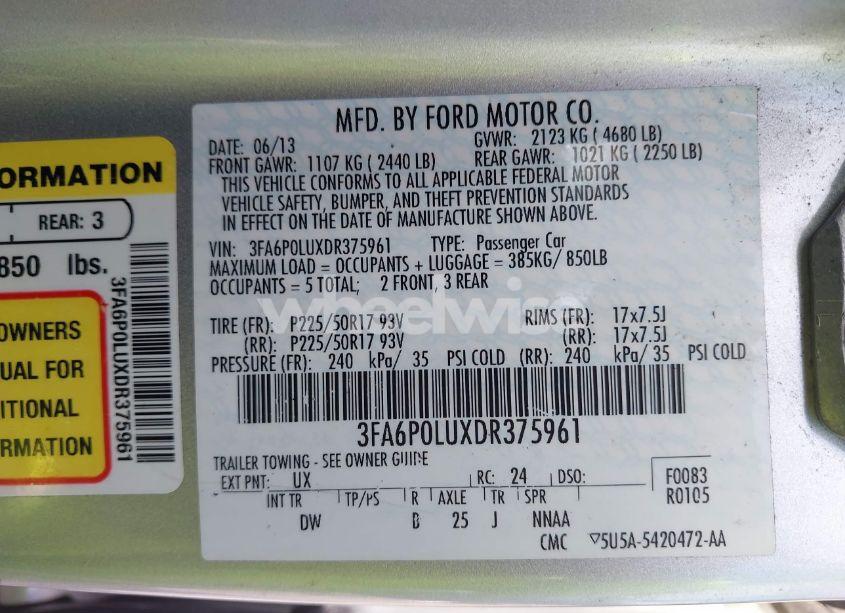 Photo 9 of 2013 Ford Fusion HYBRID SE (VIN 3FA6P0LUXDR375961)