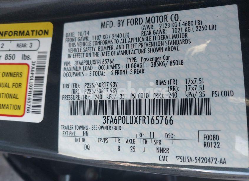 Photo 9 of 2015 Ford Fusion HYBRID SE (VIN 3FA6P0LUXFR165766)