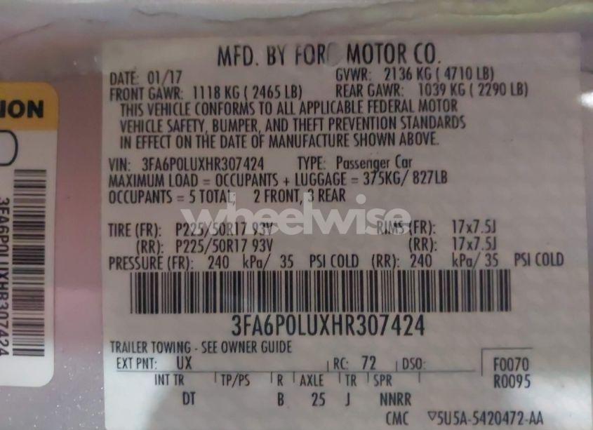 Photo 9 of 2017 Ford Fusion HYBRID SE (VIN 3FA6P0LUXHR307424)