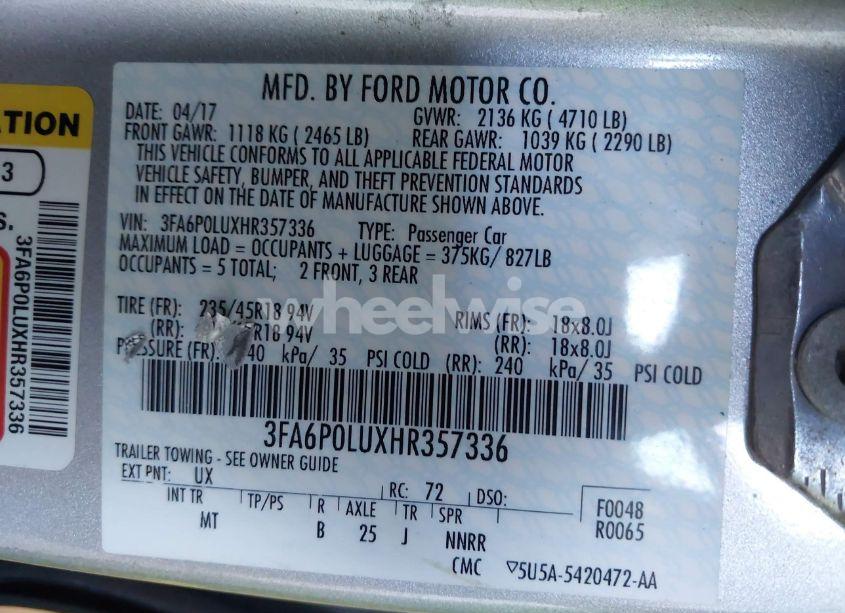 Photo 9 of 2017 Ford Fusion HYBRID SE (VIN 3FA6P0LUXHR357336)