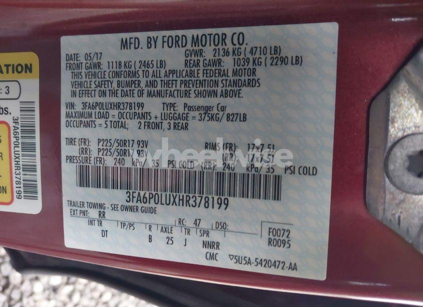 Photo 9 of 2017 Ford Fusion HYBRID SE (VIN 3FA6P0LUXHR378199)