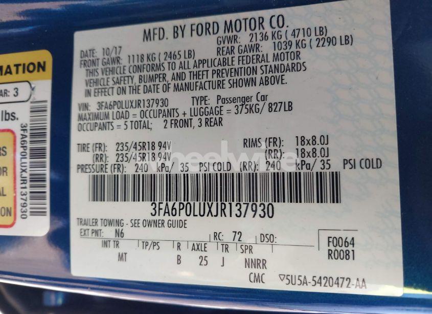 Photo 9 of 2018 Ford Fusion HYBRID SE (VIN 3FA6P0LUXJR137930)