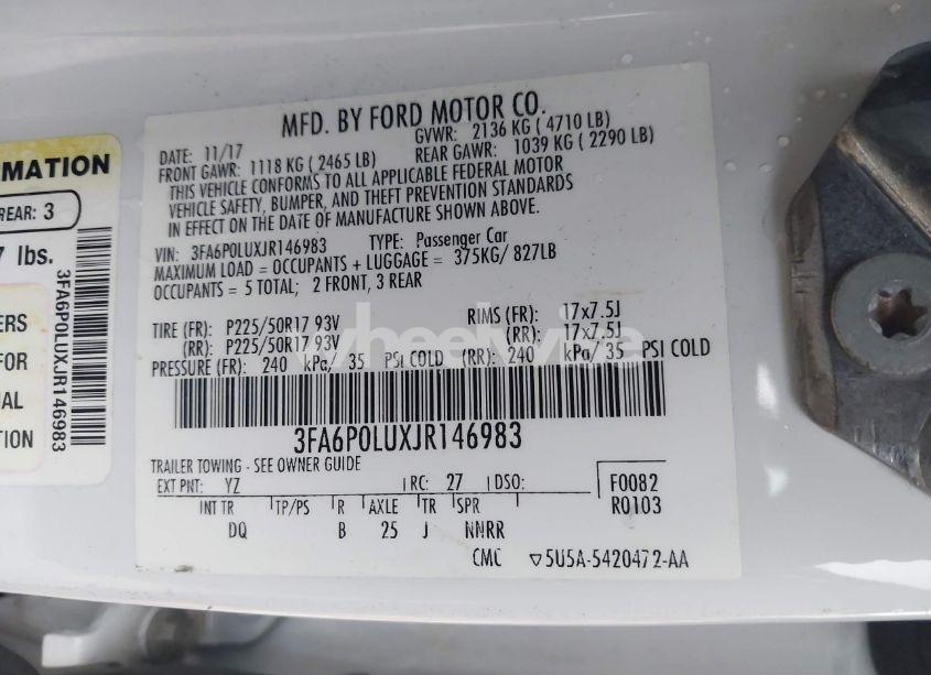 Photo 9 of 2018 Ford Fusion HYBRID SE (VIN 3FA6P0LUXJR146983)