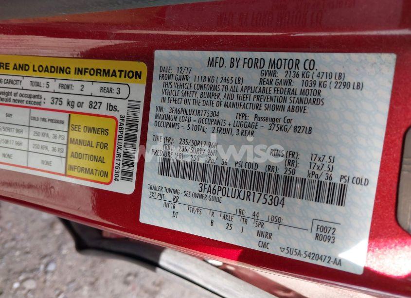 Photo 9 of 2018 Ford Fusion HYBRID SE (VIN 3FA6P0LUXJR175304)