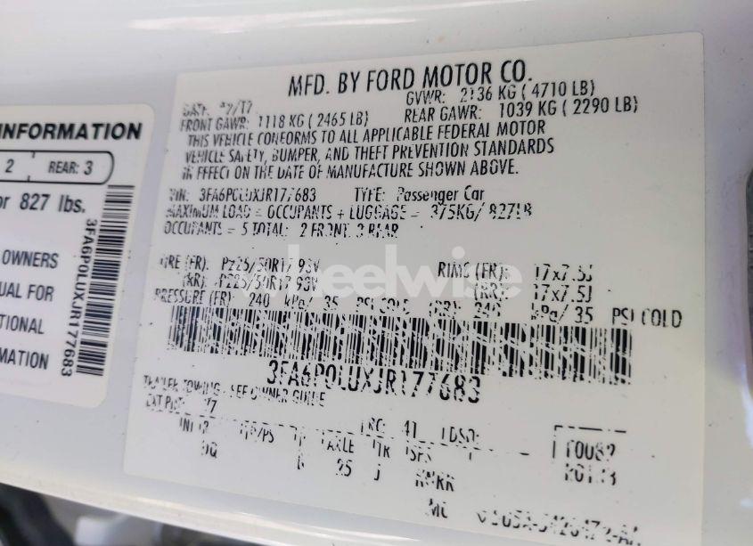 Photo 9 of 2018 Ford Fusion HYBRID SE (VIN 3FA6P0LUXJR177683)