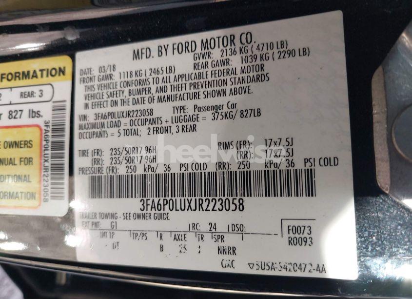 Photo 9 of 2018 Ford Fusion HYBRID SE (VIN 3FA6P0LUXJR223058)