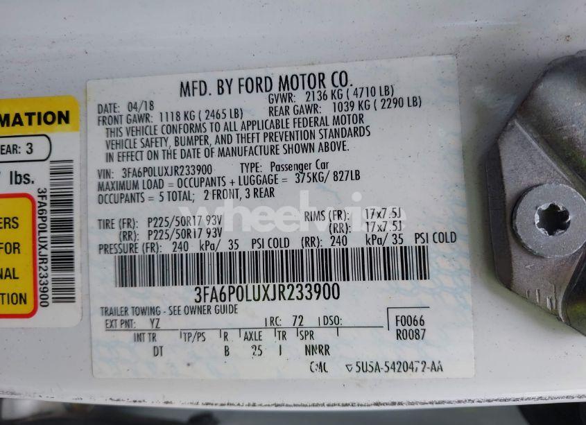 Photo 9 of 2018 Ford Fusion HYBRID SE (VIN 3FA6P0LUXJR233900)