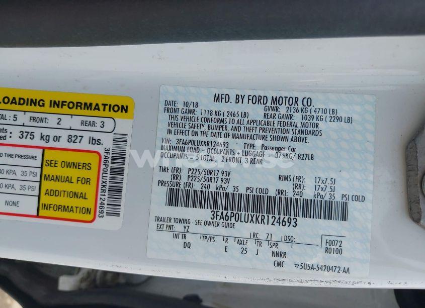 Photo 9 of 2019 Ford Fusion HYBRID SE (VIN 3FA6P0LUXKR124693)