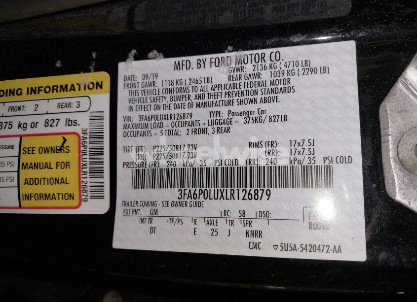 Photo 9 of 2020 Ford Fusion HYBRID SE (VIN 3FA6P0LUXLR126879)