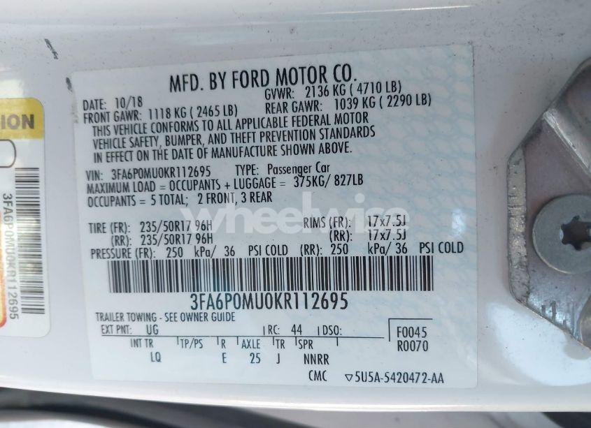 Photo 9 of 2019 Ford Fusion HYBRID SEL (VIN 3FA6P0MU0KR112695)