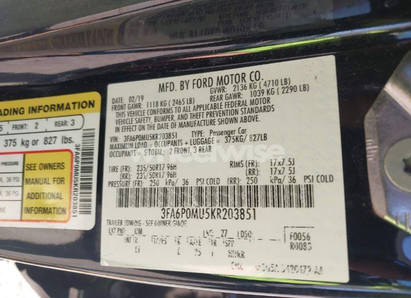 Photo 9 of 2019 Ford Fusion HYBRID SEL (VIN 3FA6P0MU5KR203851)