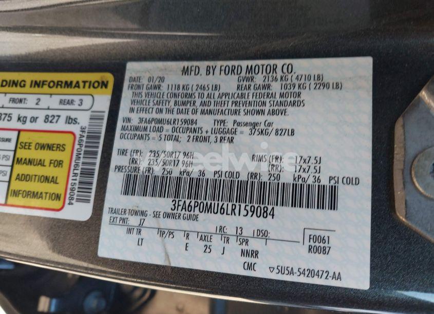 Photo 9 of 2020 Ford Fusion HYBRID SEL (VIN 3FA6P0MU6LR159084)