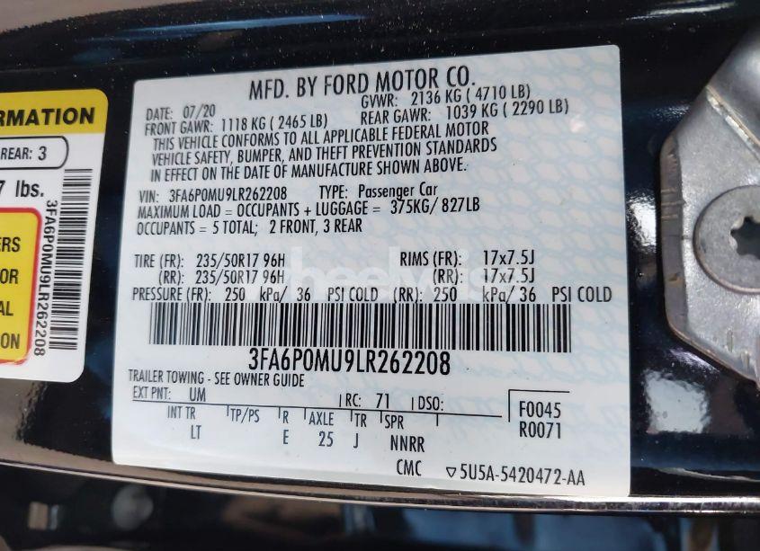 Photo 9 of 2020 Ford Fusion HYBRID SEL (VIN 3FA6P0MU9LR262208)
