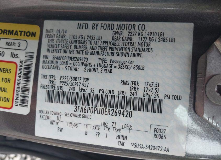 Photo 9 of 2014 Ford Fusion ENERGI SE LUXURY (VIN 3FA6P0PU0ER269420)