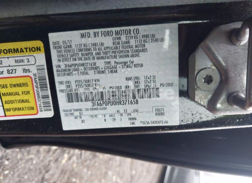 Photo 9 of 2017 Ford Fusion ENERGI SE LUXURY (VIN 3FA6P0PU0HR371658)