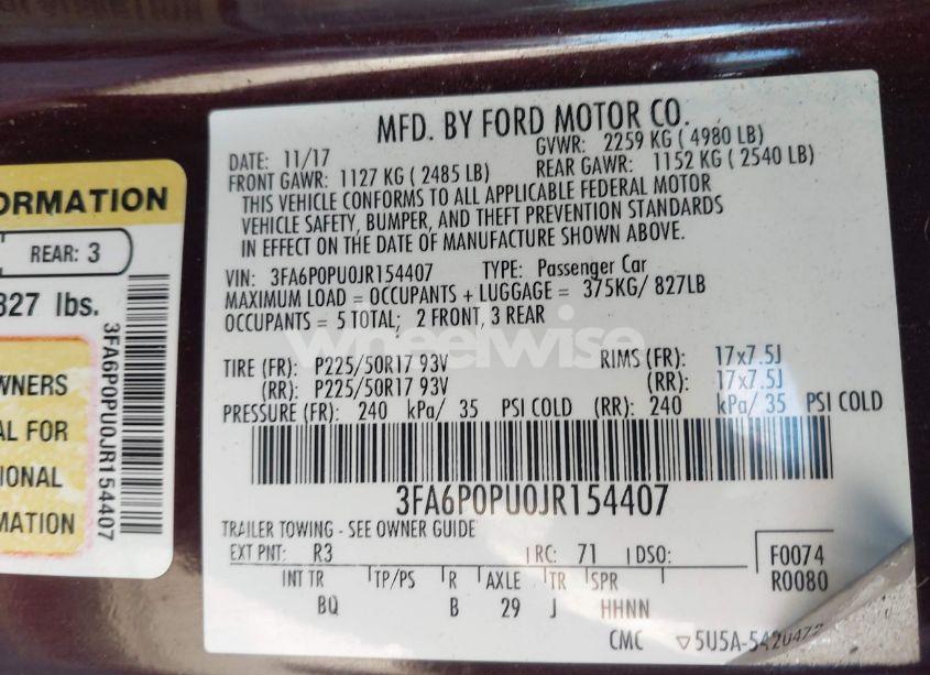 Photo 9 of 2018 Ford Fusion ENERGI SE LUXURY (VIN 3FA6P0PU0JR154407)