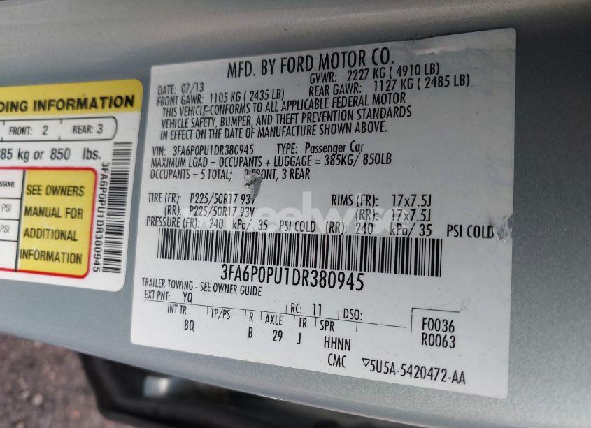 Photo 9 of 2013 Ford Fusion ENERGI SE LUXURY (VIN 3FA6P0PU1DR380945)