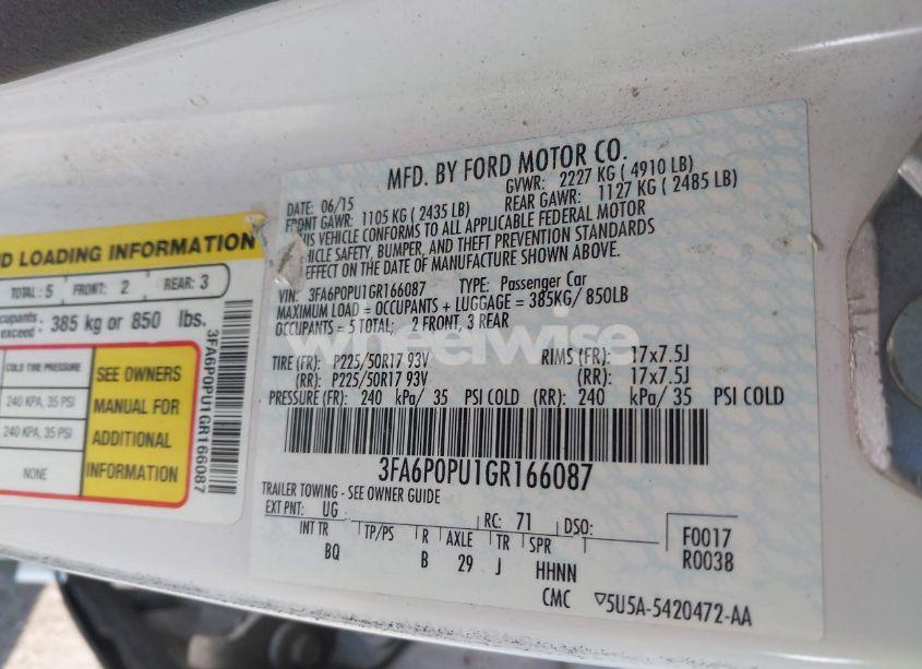 Photo 9 of 2016 Ford Fusion ENERGI SE LUXURY (VIN 3FA6P0PU1GR166087)