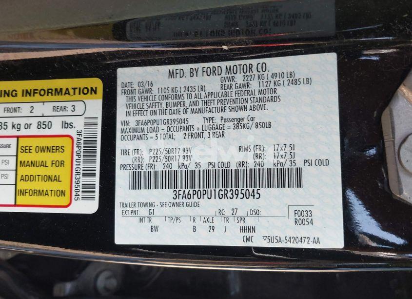 Photo 9 of 2016 Ford Fusion ENERGI SE LUXURY (VIN 3FA6P0PU1GR395045)