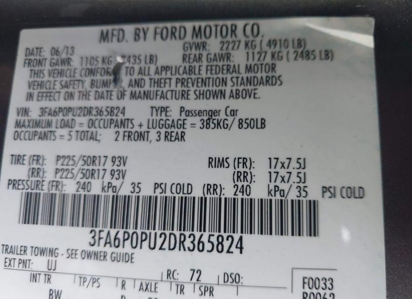 Photo 9 of 2013 Ford Fusion ENERGI SE LUXURY (VIN 3FA6P0PU2DR365824)