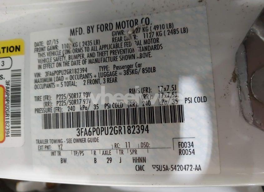 Photo 9 of 2016 Ford Fusion ENERGI SE LUXURY (VIN 3FA6P0PU2GR182394)