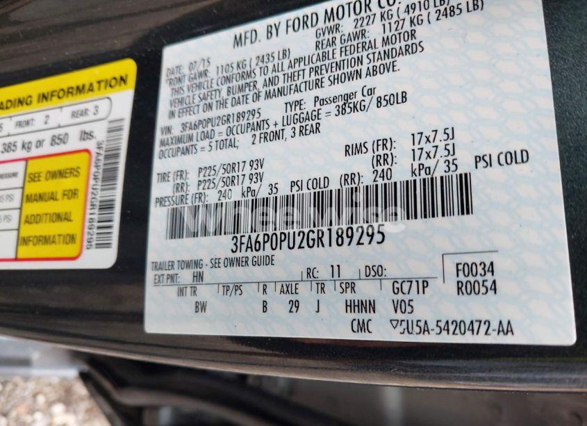 Photo 9 of 2016 Ford Fusion ENERGI SE LUXURY (VIN 3FA6P0PU2GR189295)