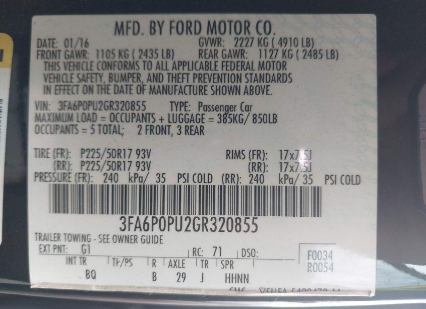 Photo 9 of 2016 Ford Fusion ENERGI SE LUXURY (VIN 3FA6P0PU2GR320855)