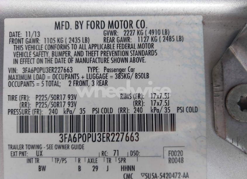 Photo 9 of 2014 Ford Fusion ENERGI SE LUXURY (VIN 3FA6P0PU3ER227663)