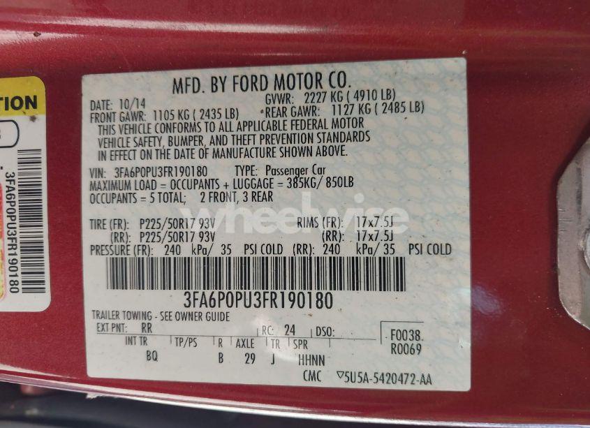 Photo 9 of 2015 Ford Fusion ENERGI SE LUXURY (VIN 3FA6P0PU3FR190180)