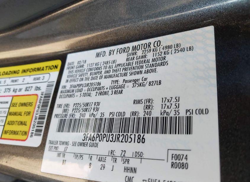 Photo 8 of 2018 Ford Fusion ENERGI SE LUXURY (VIN 3FA6P0PU3JR205186)