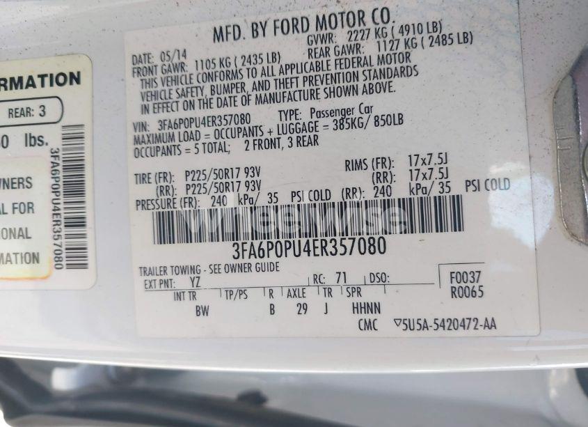 Photo 9 of 2014 Ford Fusion ENERGI SE LUXURY (VIN 3FA6P0PU4ER357080)